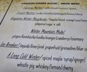 Cocktail menu at The Dinner House at Runaway Manor